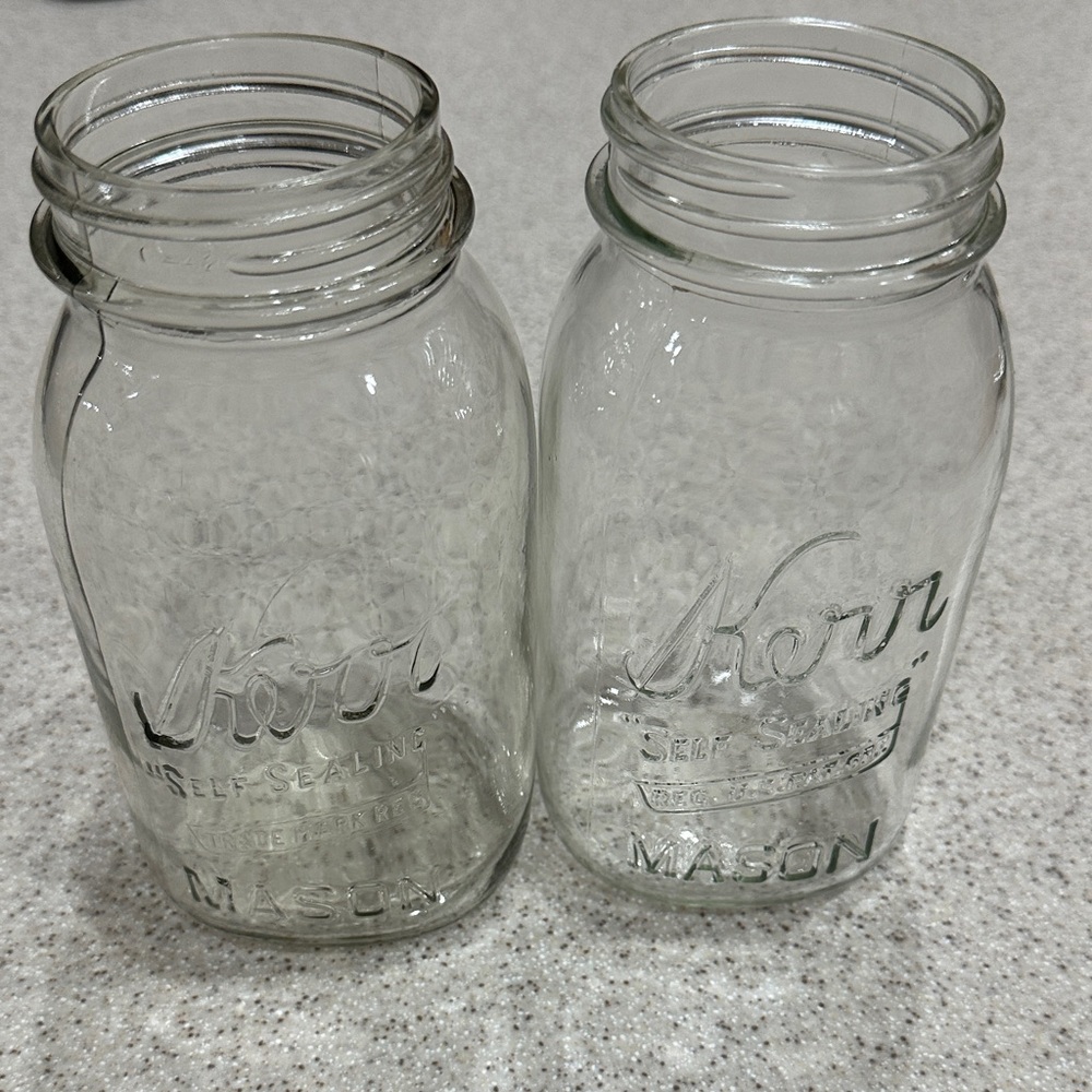 2 Vintage Kerr Self Sealing Clear Glass Mason Jars Set